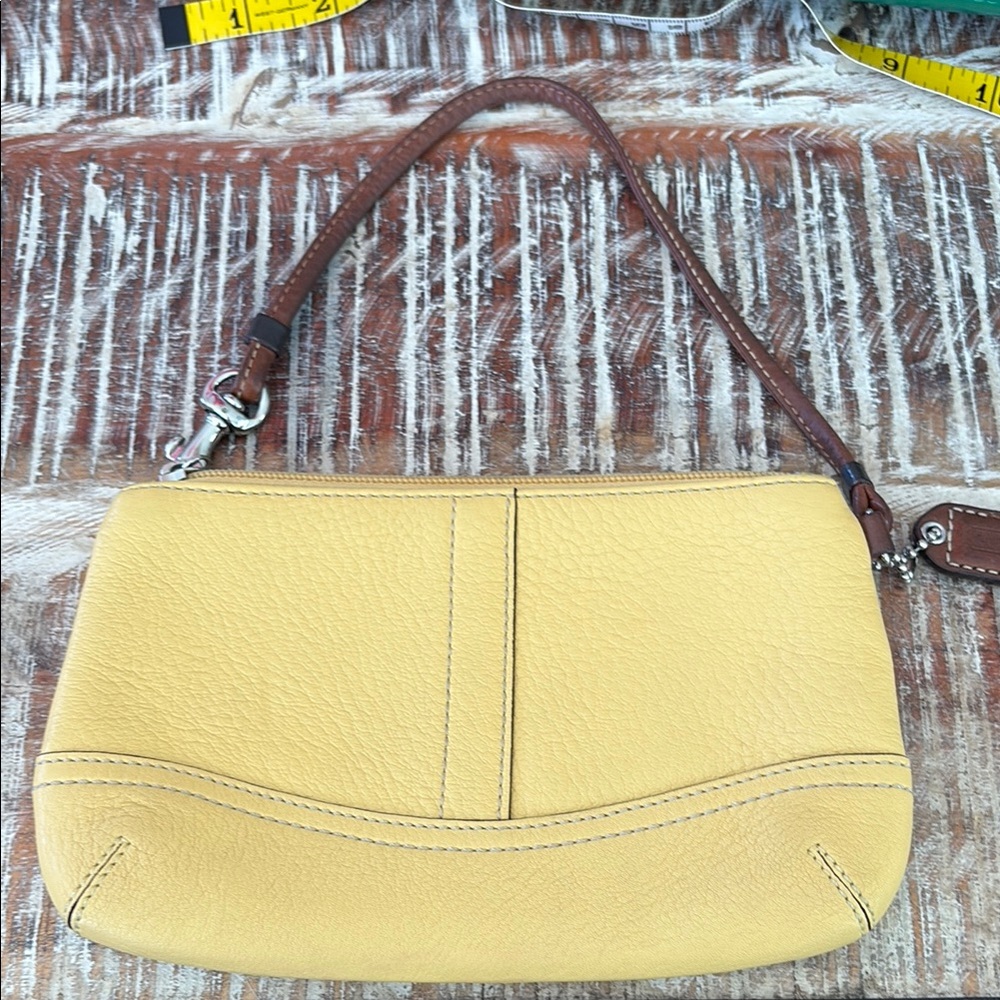 Coach Yellow and Brown Leather Clutch with Wristlet